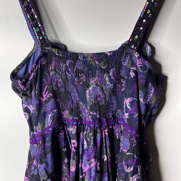 Vintage Free People Flowy Paisley Mini Dress Women's 12 Dark Romantic Festival - Picture 7 of 12